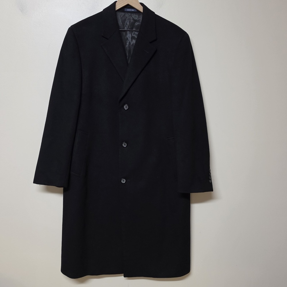 Ralph Lauren Mens Dallas 40R Black Wool Cashmere Overcoat Topcoat Amicale